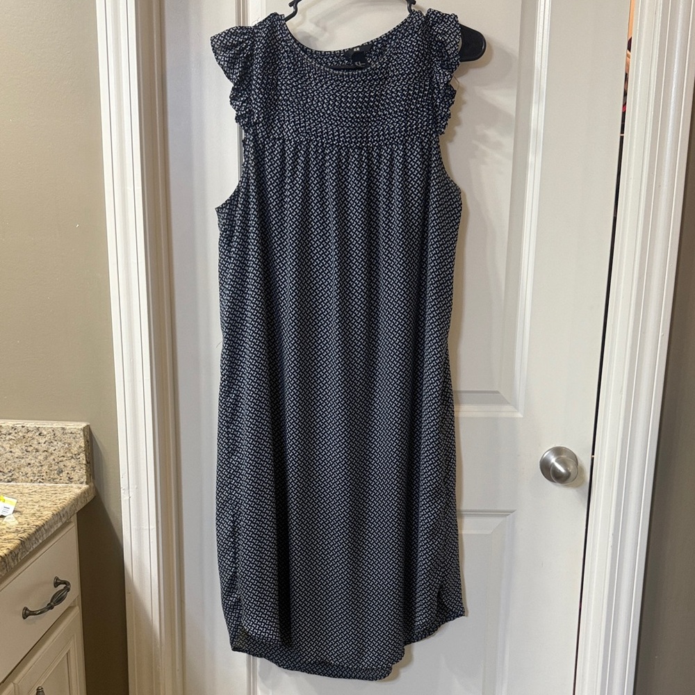 H&M Navy and White Smocked Midi Dress